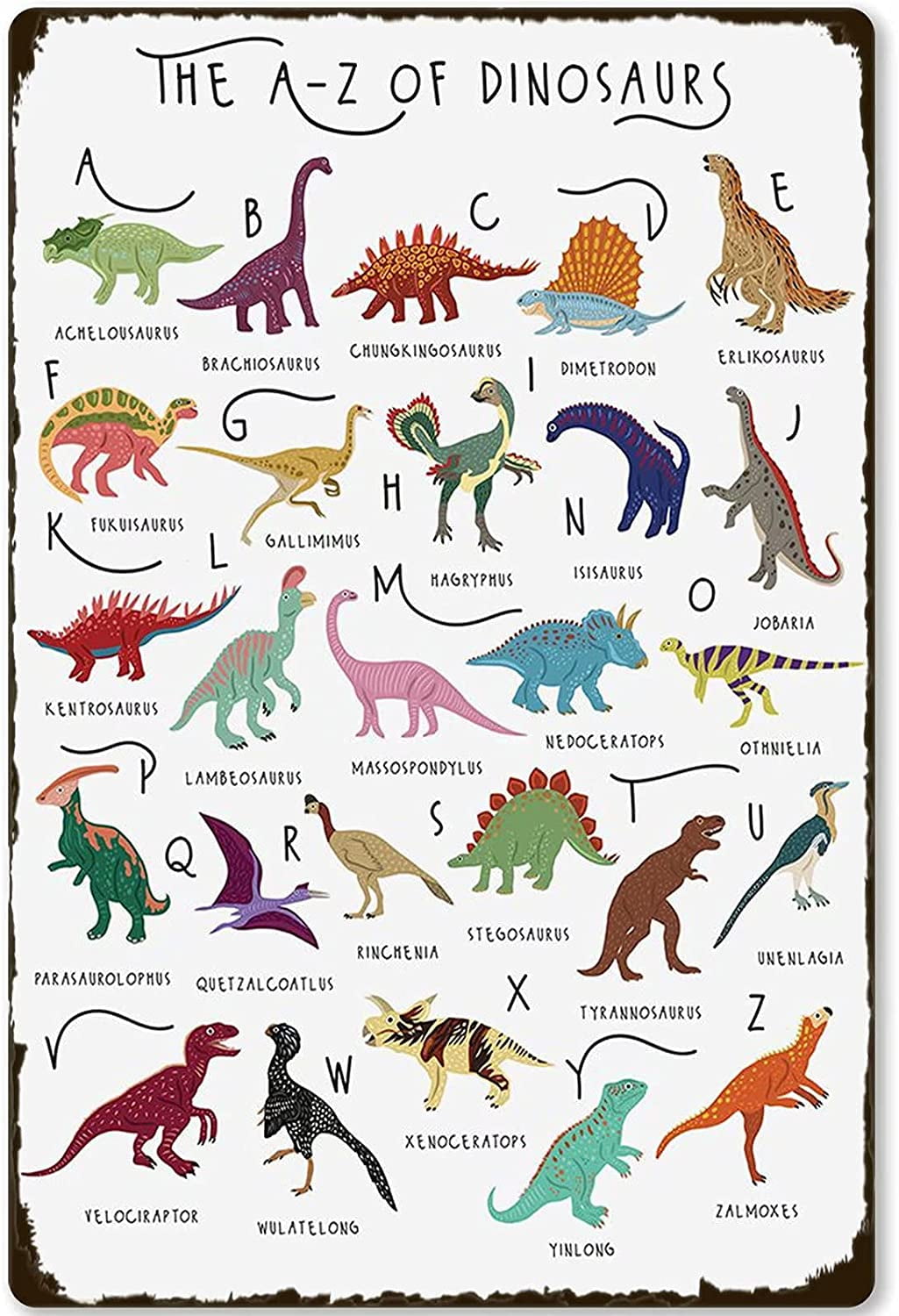 Types of Dinosaurs Metal Sign The AZ of Dinosaurs Knowledge Poster School Education Farm Home