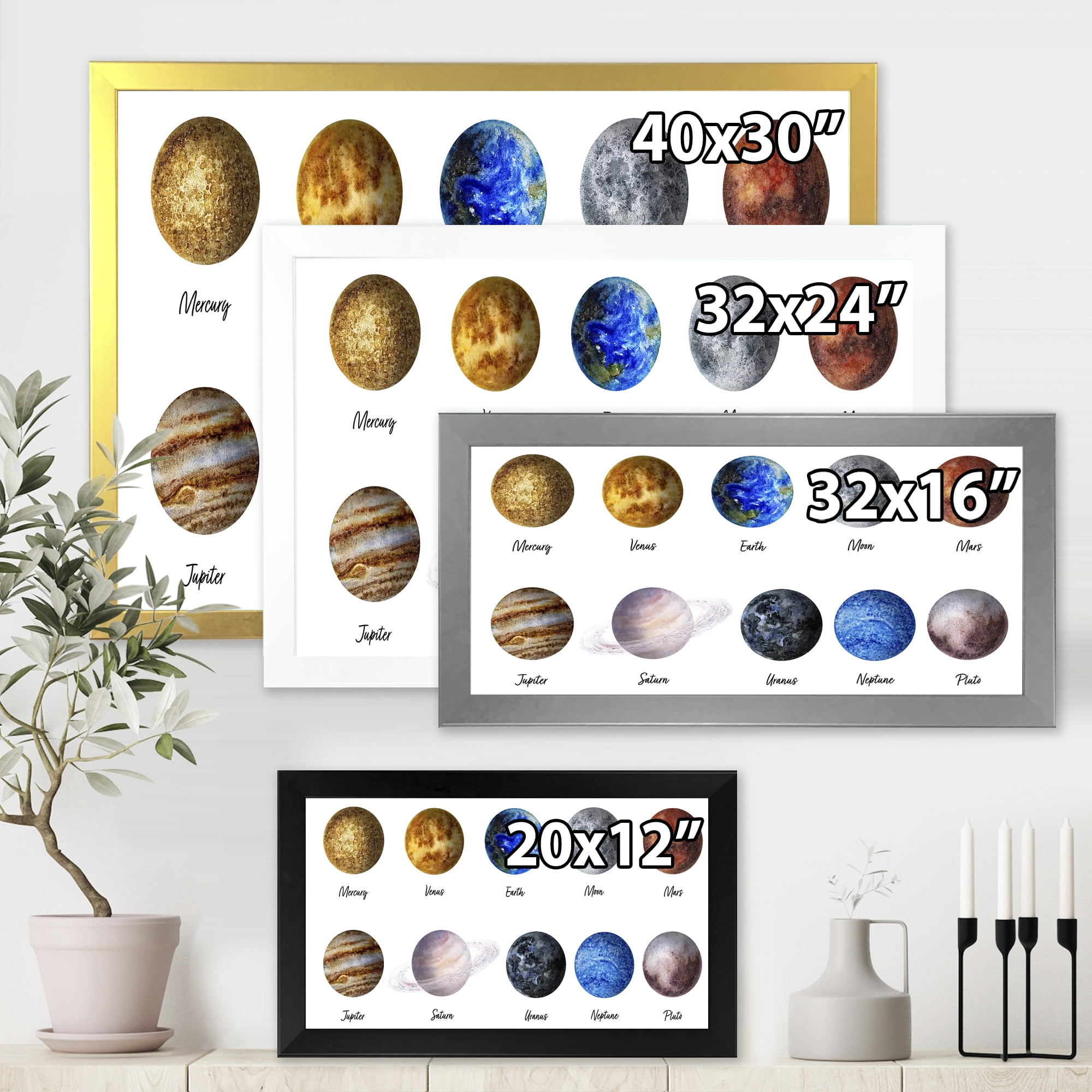 Designart 'All Planets United On White' Modern Framed Art Print