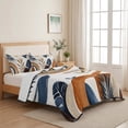 thumbnail image 5 of Twin Quilt Set 68''x86'', Brown Nave Blue Boho Lightweight Summer Bedspread Coverlet Set with 2 Pillow Shams, Modern Geometric Botanical Breathable All Season Quilt Bedding for Dorm/Bedroom, 5 of 9
