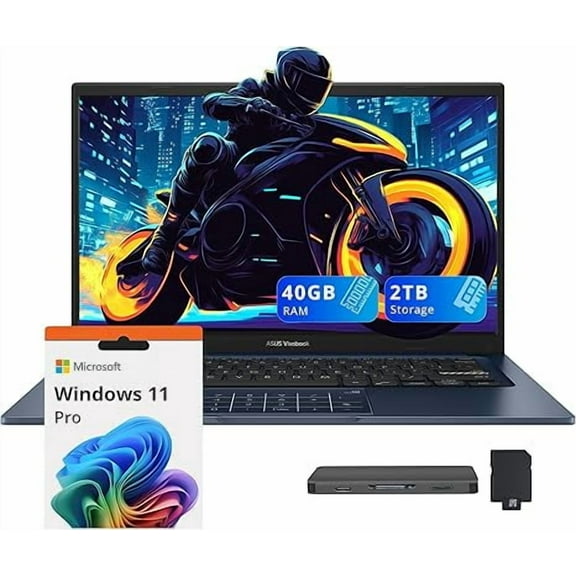 ASUS Vivobook 14 14" FHD Laptop, Intel Core i3 1315U, 40GB RAM, 2TB Storage(1TB SSD 1TB Docking Station Set), Intel UHD Graphics, 720p Camera, Win 11 Pro, Quiet Blue