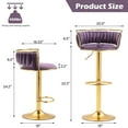 thumbnail image 5 of Velvet Swivel Bar Stools Set of 2 High Back Adjustable Bar Chairs with Golden Footrest for Kitchen Counter Square Island, Purple, 5 of 5