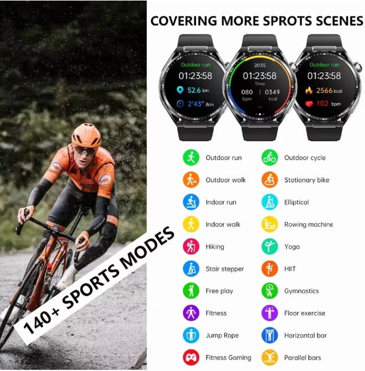 LAATIKUI smartwatch F200 waterproof IP67 suitable for both men's and women's sports mode, 1.55-inch fitness tracker, for answering/making calls/smart reminders