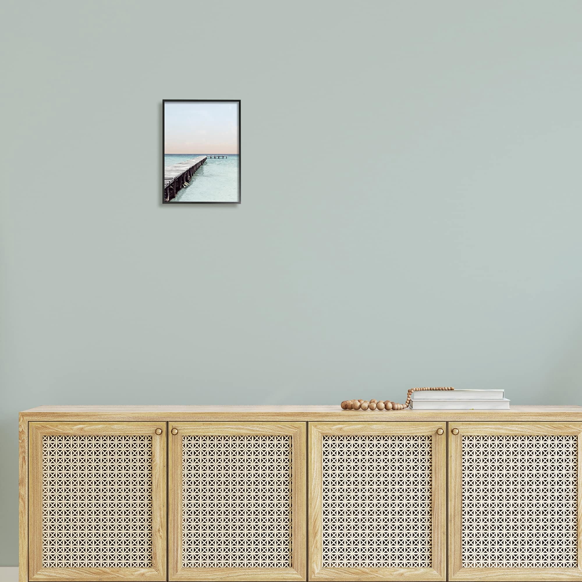 Stupell Industries Quiet Sunrise Sunset Dock Pier Soothing Ocean Scene Photography Black Framed Art Print Wall Art, 11x14, by Natalie Carpentieri