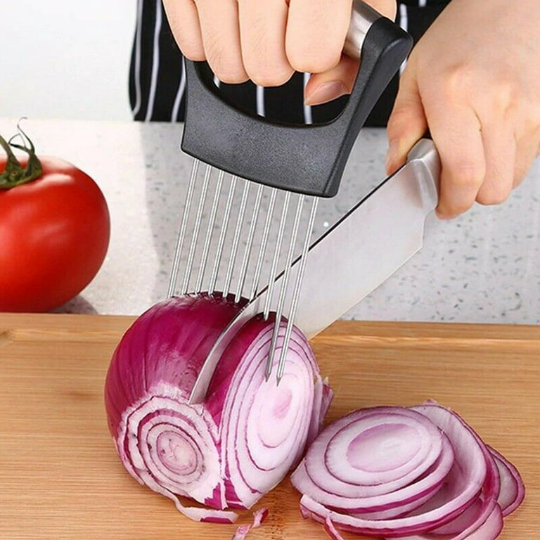 Stainless Steel Onion Holder for Slicing, Onion Slicer Cutter Chopper  Vegetable Tomato Lemon Potato Meat Slicer Tool Cutting Kitchen Gadget 