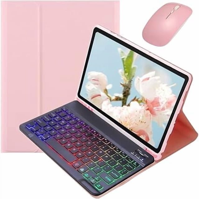 Funda con Teclado Retroiluminado Rosa y Negro con Mouse para iPad 10.2"/10.5"