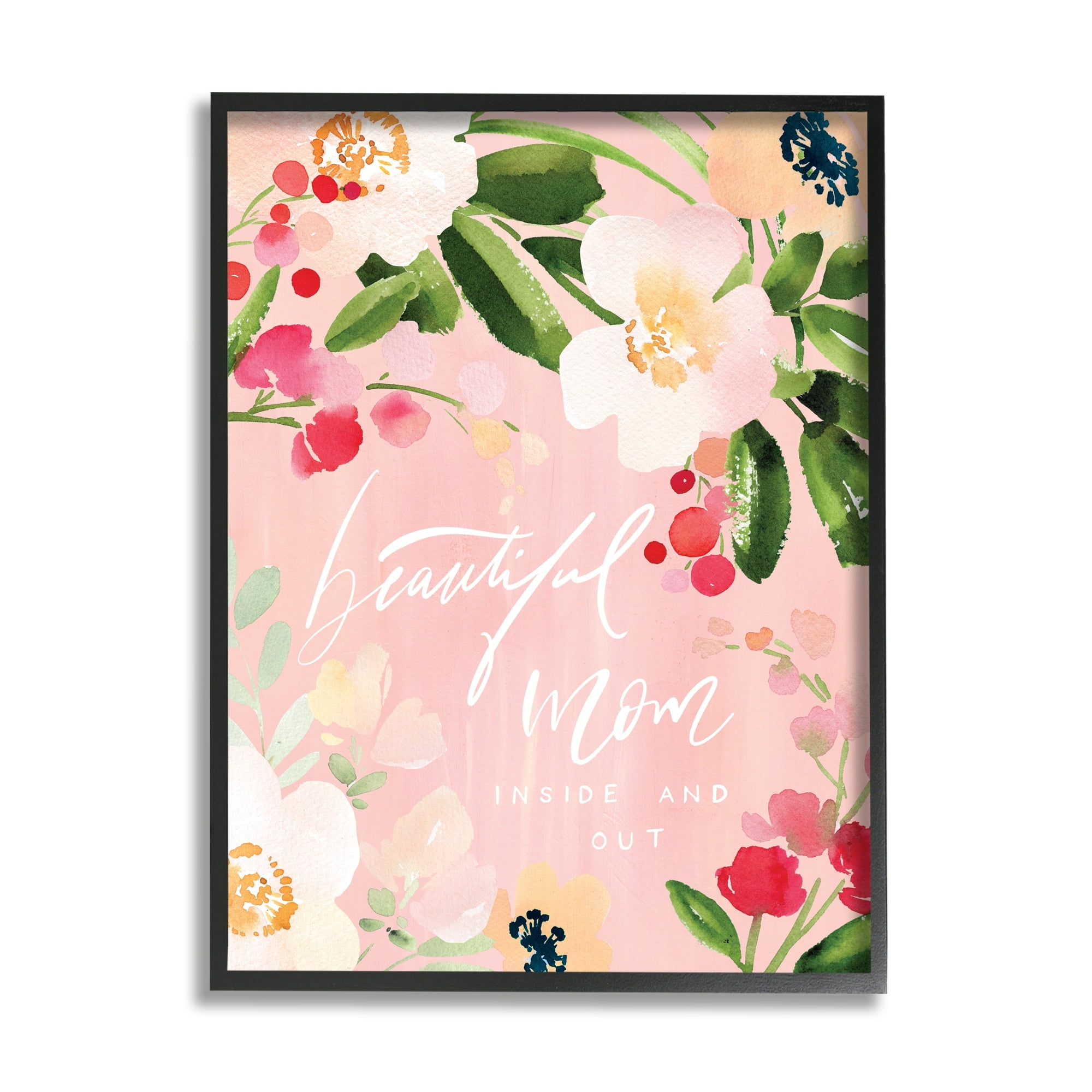Stupell Industries Beautiful Mom Floral Mother's Day Holiday Painting Gray Framed Art Print Wall Art