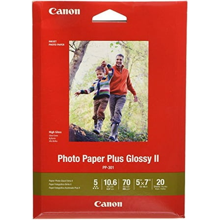 Canon Plus Glossy II Acid-Free Inkjet/Laser Photo Paper, 5" x 7", 20 Sheets