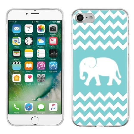 One Tough Shield ® Slim-Fit Premium TPU Gel Phone Case for Apple iPhone 7 - Chevron/Teal/Elephant