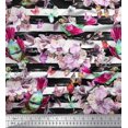 thumbnail image 1 of Soimoi Pink Cotton Duck Fabric Stripe,Bird & Pink Floral Print Sewing Fabric BTY 56 Inch Wide, 1 of 1