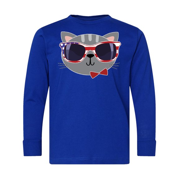 Inktastic 4th of July Girl Patriotic Cat Long Sleeve Youth T-Shirt