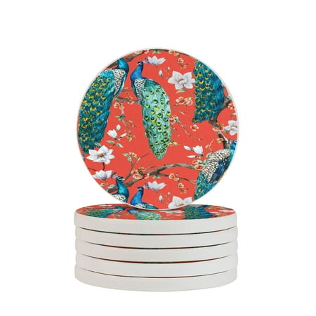 

Circular Drink Coasters Set Peacock Flower Beautiful Home Decor Diatomite Heat-Resistant Diatomite Protect Table Countertop