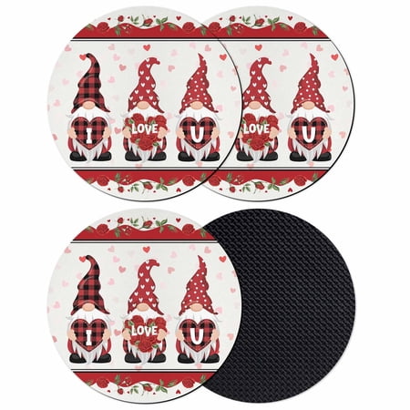 Valentine s Day Coasters Set of 4 Absorbent Coasters for Drinks Love Heart Roses Gnomes Romantic Coaster for Desk Coffee Table Protection Home Decor House Warming Gifts 4