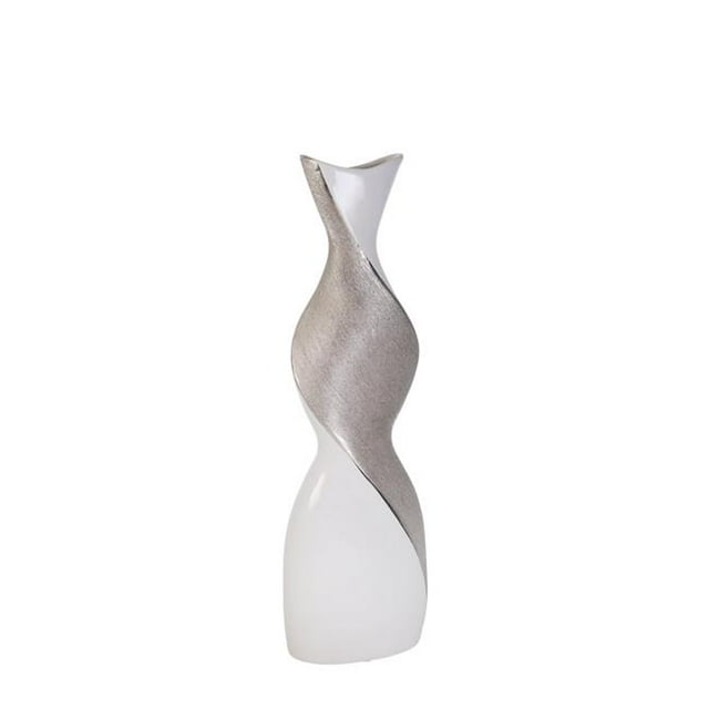 Sagebrook 14641-02 20 in. Ceramic Twisted Vase, White & Silver