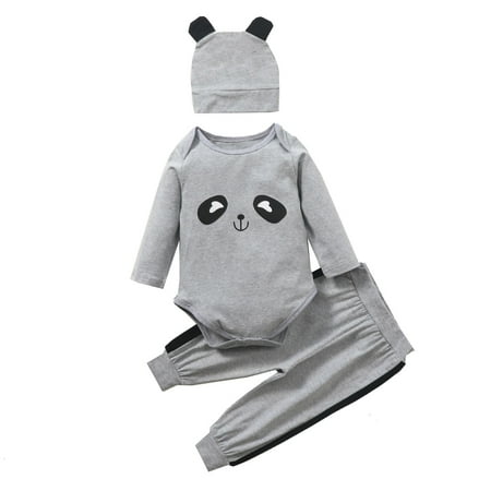

DNDKILG Infant Baby Toddler Children Girl 3PCS Sweatshirt and Pants Set Clothing Set Long Sleeve Cartoon Print Outfits with Hat Gray 3M-2Y