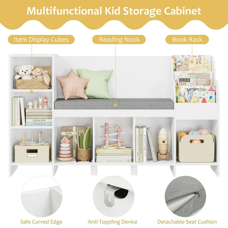 yunn⭐︎kids LIFE Homfa Kids Bookshelf with Reading Nook, Wooden Storage Cube