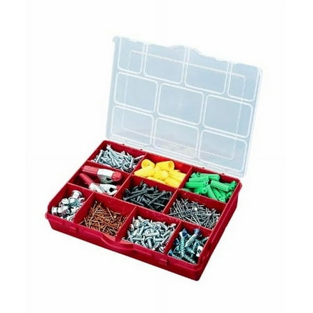 Stack-On SBR-10 10 Compartment Storage Organizer Box with Removable Dividers, Red