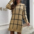 thumbnail image 5 of Color Block Sweater Dresses for Women Winter Fashion Long Sleeve Dress Casual Round Neck Knit Sweater Dress, 5 of 5