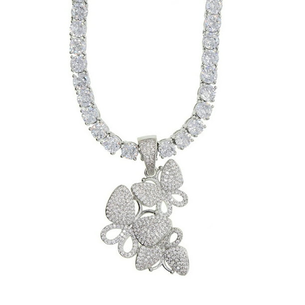 Download Pwfe Pwfe Silver 3 Butterfly Tennis Pendant Necklace Zircon Chain Necklace Rhinestone Chain For Women Bling Crystal Choker Hip Hop Necklace Jewelry Walmart Com Walmart Com