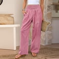 thumbnail image 6 of Women's Boho Chic Gingham Trousers with Elastic Smocked Waists and Flowy Wide Legs Cute Casual Trousers with Pockets Red L, 6 of 7
