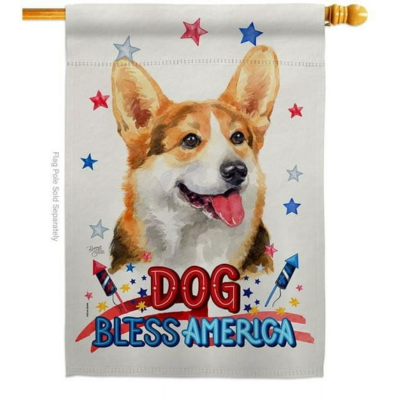 Breeze Decor H120166-BO Patriotic Pembroke Welsh Corgi Animals Dog 28 x 40 in. Double-Sided Decorative Vertical House Flag for Decoration Banner Garden Yard Gift