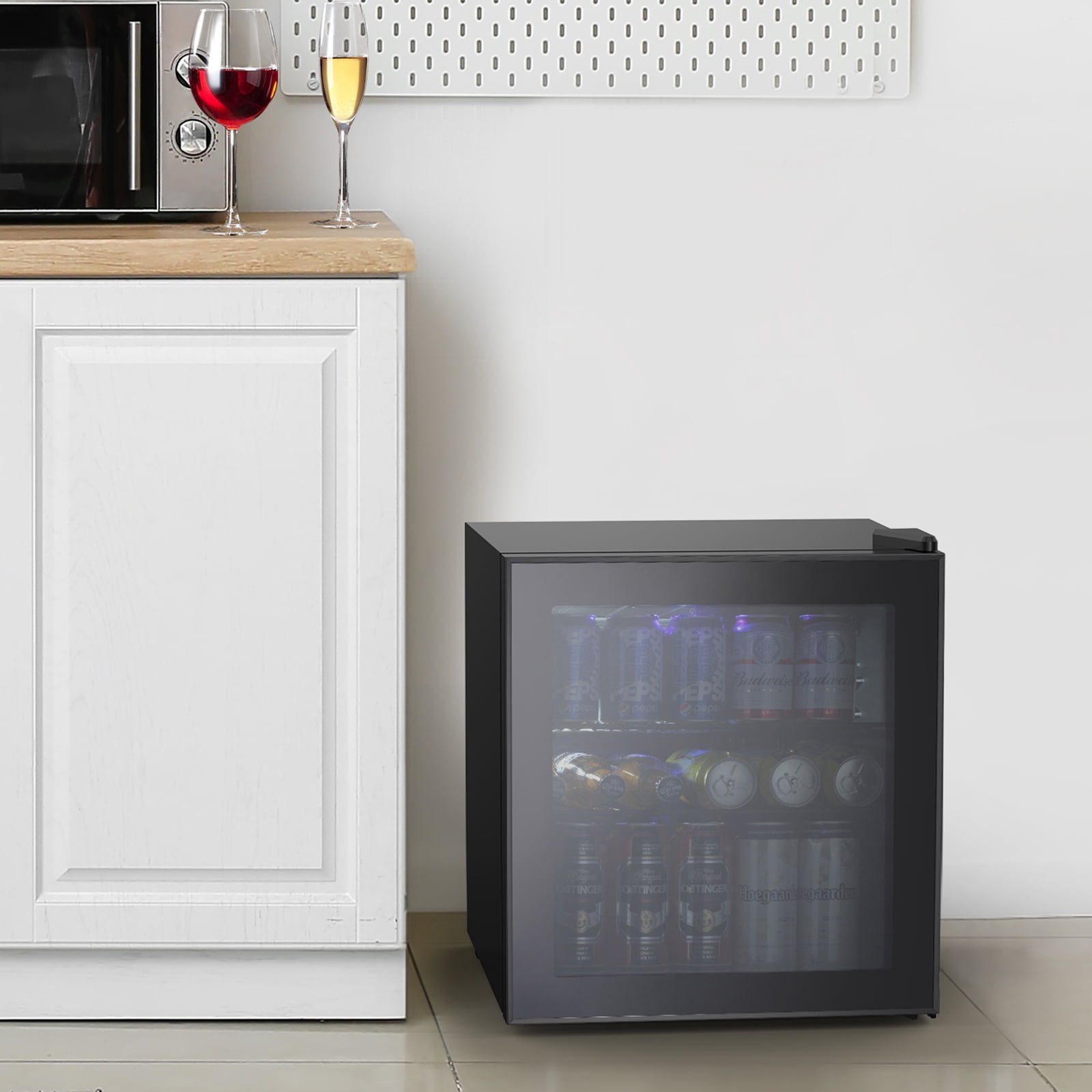 KNDKO 60 Can Beverage Refrigerator, 1.6cu.ft Mini Fridge Cooler with Glass Door for Beer/Soda/Wine