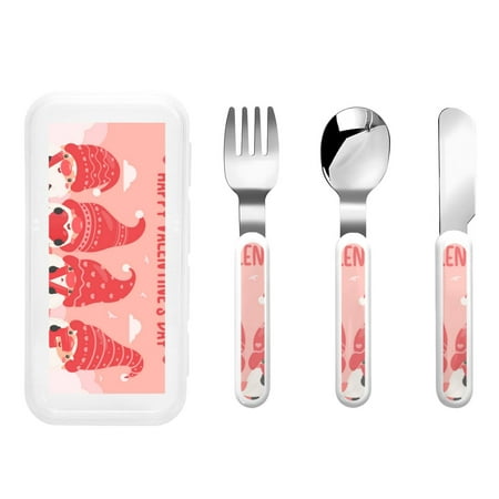 

Cauagu Gnomes Hold The Letters LOVE Print 3-Pieces Toddler Cutlery Set Kids Silverware Set with Spoons Forks & Knife Stainless Steel Utensils for Kids Dishwasher Safe