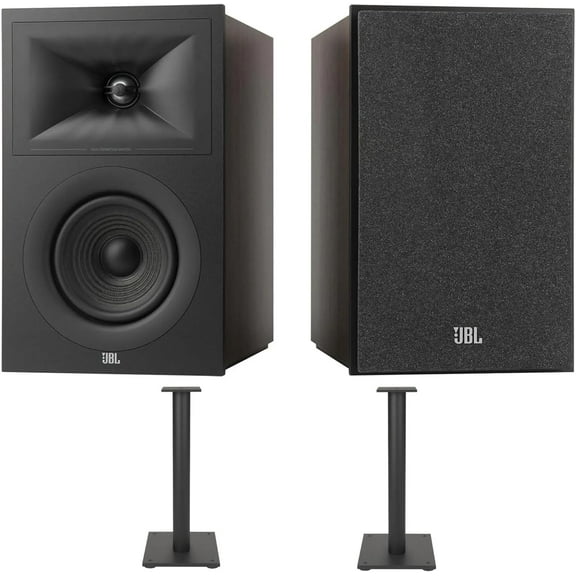 JBL STAGE-250B-BLACK 2-Way 5.25" Bookshelf Loudspeakers with STAGE-FS-BLK Floorstands (2025)