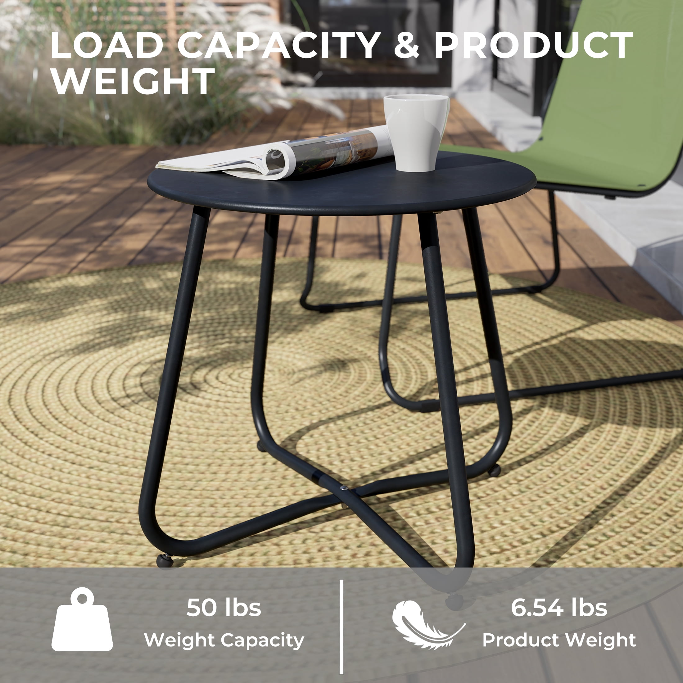 Grand Patio Outdoor&Indoor Steel Patio Side Table, Weather Resistant Outdoor Small Round End Table for Patio, Yard, Balcony, Garden, Living Room, Bedroom, Black