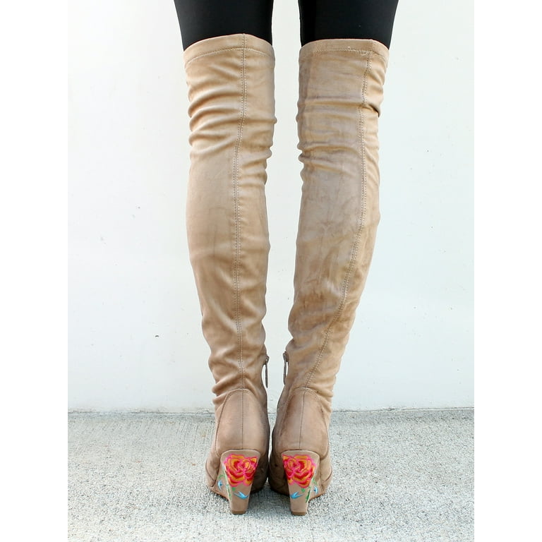 Nature Breeze Over the Knee Women s Wedge Heel Boots in Taupe Walmart