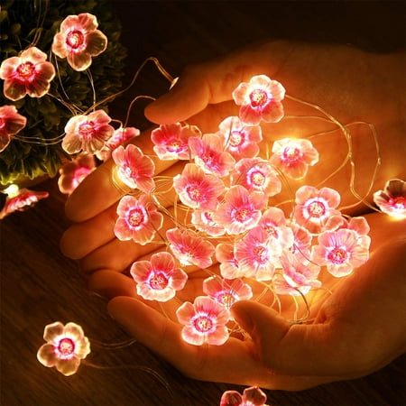 Flower String Lights Fairy Pink Cherry Blossom Lights Battery Operated ...