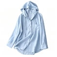 thumbnail image 5 of Textilo Women's Cotton Linen Hoodie Long Sleeve Button Down Hooded Shirts with Pocket Sun Protection Blouse Casual Summer Vacation Beach Lightweight 2026 Clothing,Sky Blue S, 5 of 5
