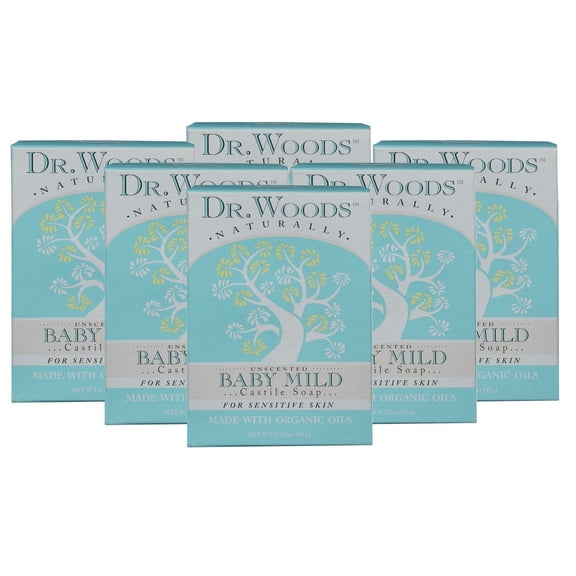 Dr. Woods Natural Unscented Baby Mild Bar Soap w/Organic Shea for Sensative Skin 5.25 oz 6 Pack