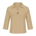 thumbnail image 5 of Pxxlle Casual 3/4 Length Sleeve Shirts for Women Plus Size Cotton Linen Shirt Loose Fit Button Up Lapel T Shirt Khaki XXL, 5 of 6
