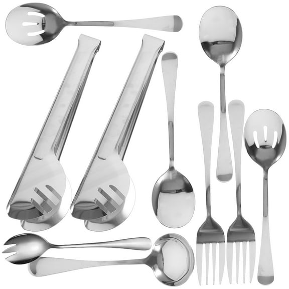 HOMEMAXS Stainless Steel Serving Spoon and Fork Set for Kitchen Use Silver 1 Set