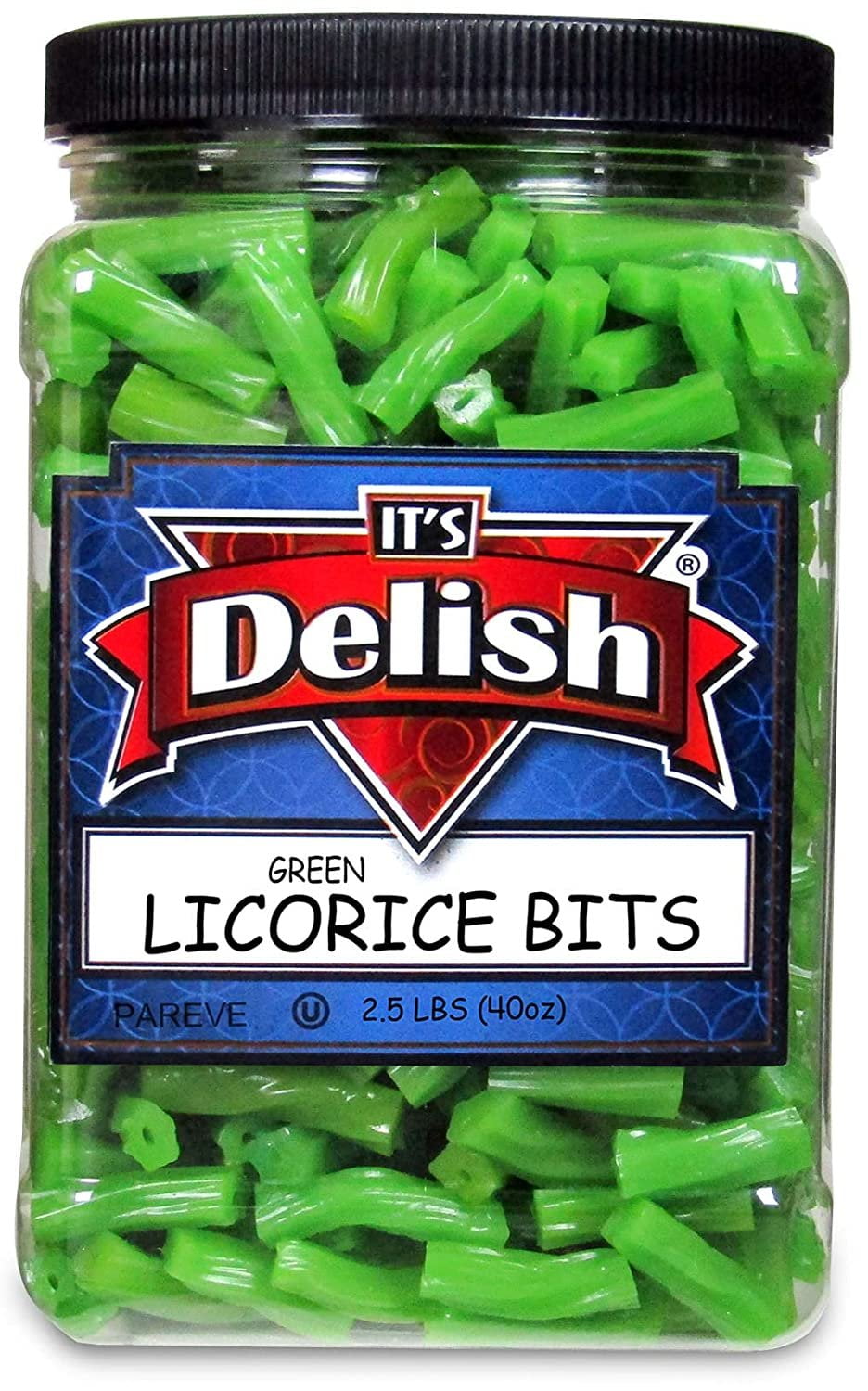 Apple Green Licorice Bits by Its Delish, 2.5 LBS 40 Oz Jumbo Container Jar  Original Style Chewy Green Apple Candy Twists  Great Gifts Party Sweets  Made in USA, Vegan, Kosher