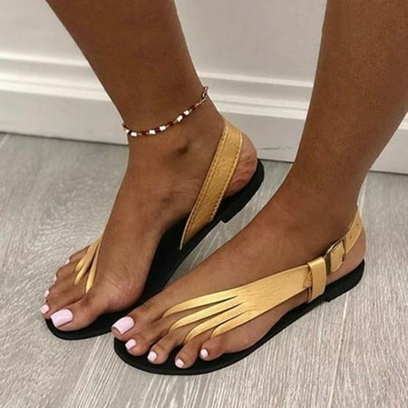 

BRISEZZS Flat Sandals for Women- Clip-Toe Casual Open Toe Summer Sandals #247 Gold