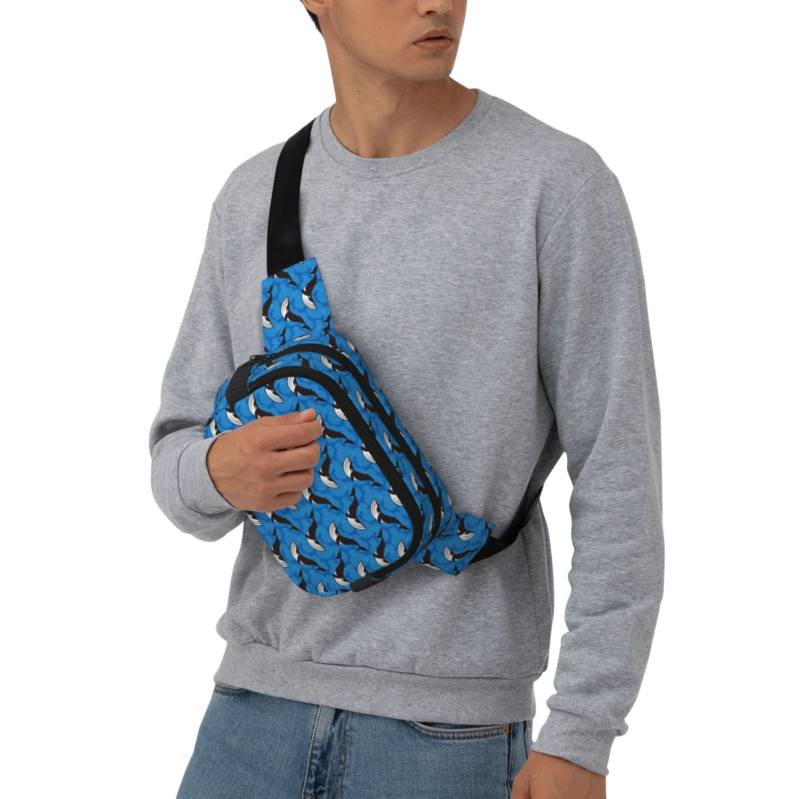Picia Whale And Sea Print Square Double-Layer Waist Bag Mini Adjustable Waist Belt Bag Exercise Running Travel Hiking