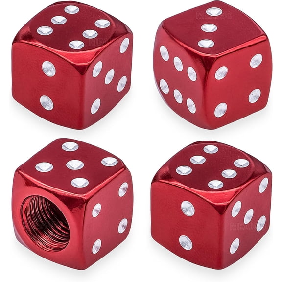 LADYGYM 4PCS Dice Style Tire Valve Stem Caps, with O Rubber Ring, Universal Aluminium Alloy Dustproof Tire Valve Stem Covers for Cars, SUV, Trucks, Bikes, Motorcycles, Bicycles(Red)