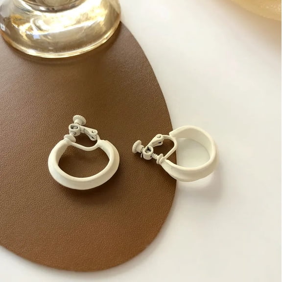 Clip on 1 1/4" white clay screw back hoop earrings