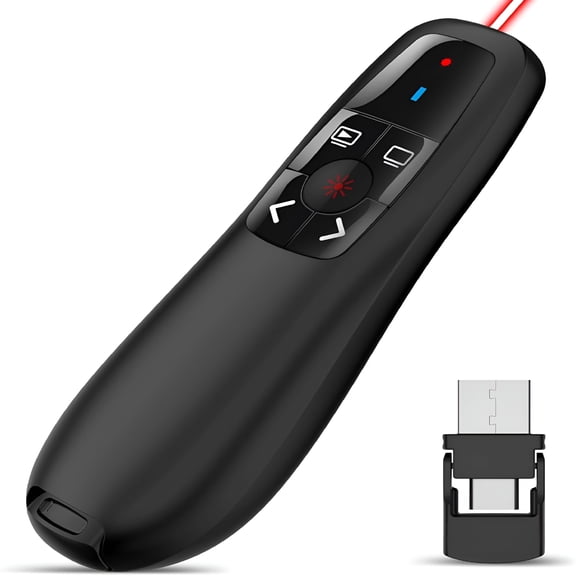 GJX Wireless Presenter Remote Presentation Clicker: USB Type C PowerPoint Clicker with Red Pointer Long Range PPT Control - Universal Power Point Slide Advancer for Laptop PC Computer