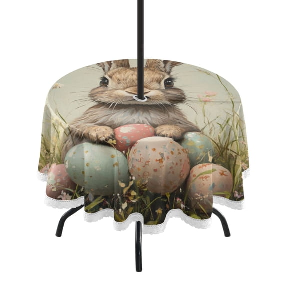 Round Tablecloth 60*60 Inches Round Tablecloth Outdoor Style Tablecloth With Umbrella Holes Tablecloth Outdoor Suitable For Kitchens and Dining Rooms Cute Bunny at Easter