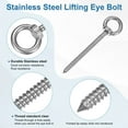 thumbnail image 2 of Uxcell 1-Pack 304 Stainless Steel Eyebolt M8x100mm Shoulder Lifting Eye Bolt for Wood Securing/Swing/Hanging Hammocks Silver, 2 of 7