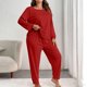 thumbnail image 1 of Conjunto de pantalones y blusa de poliéster para mujer, de talla grande, a la moda, de manga larga y color liso, informal, para estar en casa, 1 of 4