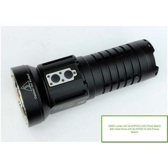 Niwalker Nova MM18III Rechargeable LED Flashlight-12,000 Lumens - 800m throw - using 3 XHP70 for Floom beam and 2x XHP35 HI for Focus Beam