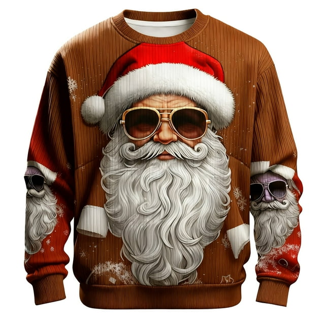 VJATTWR Merry Sweatshirt Men Get it Fast Festive Knitpattern ’S Hoodieless Sweatshirt – Themed Santa Print Sweater for Winter Comfort