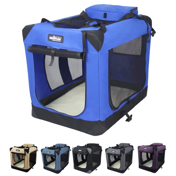 Elitefield Cage Pliante Souple pour Chien à 3 Portes avec Sac de Transport et Lit en Polaire (Garantie de 2 Ans), Maison pour Animaux de Compagnie Intérieure et Extérieure (20 Pouces" L X 14 Pouces" L X 14 Pouces" H, Bleu Royal)