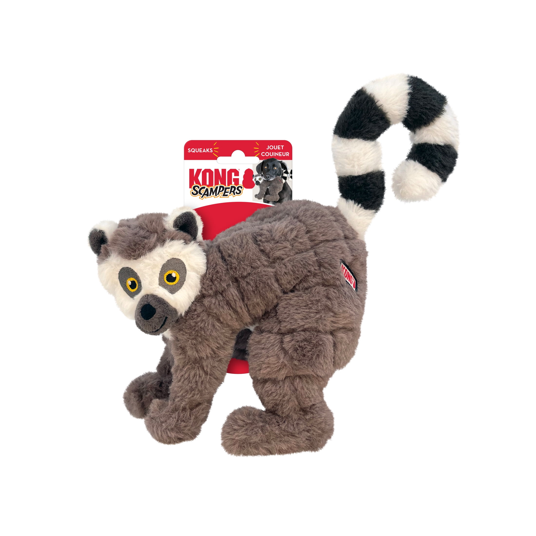 KONG® Scampers Squeaker Plush Dog Toy, Lemur, Medium