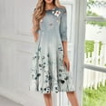 thumbnail image 2 of WTOBBY Women's Fashion Round Neck Floral Print 3/4 Sleeve Midi Dress, Stylish Digital Design Sundress with Flowy Silhouette for Summer,Light Gray 2XL, 2 of 4