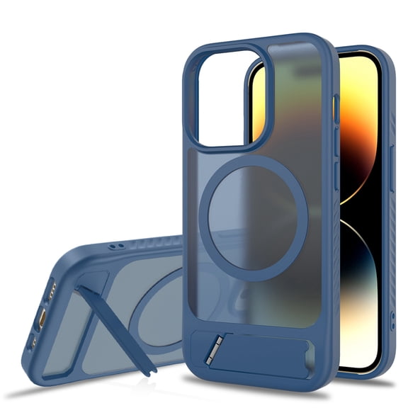 Dteck Magnetic Case for iPhone 14 Pro / iPhone 13 Pro,Shockproof TPU PC Anti-Slip Compatible with Mag Safe Case Adjustable Kickstand Frosted Translucent Matte Phone Cover,Darkblue