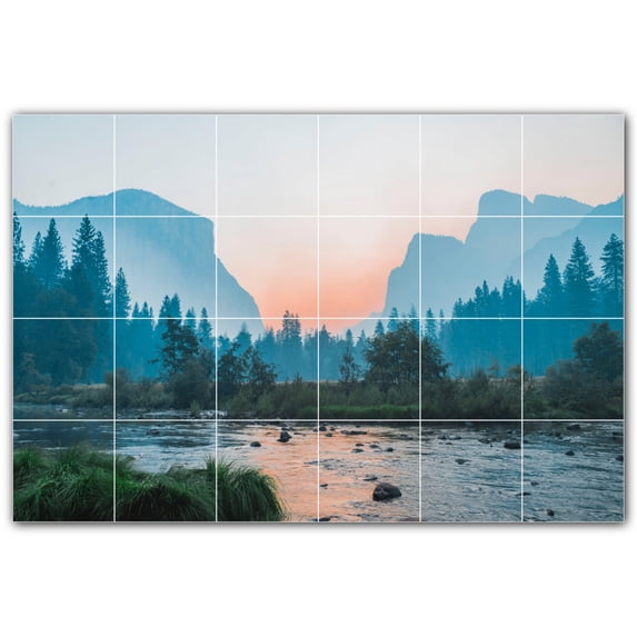 Picture-Tiles.com: Mountains Ceramic Tile Wall Mural WAL500854-64S. 25.5"W x 17"H using (24) 4.25" x 4.25" Ceramic Tiles-Satin Finish